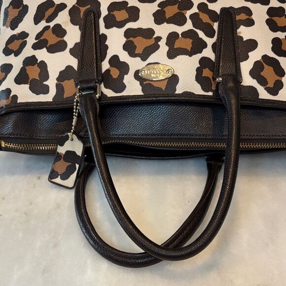 Coach Bag Purse Handbag Leather Morgan Ocelot Leopard Print Convertible Satchel - Picture 12 of 17
